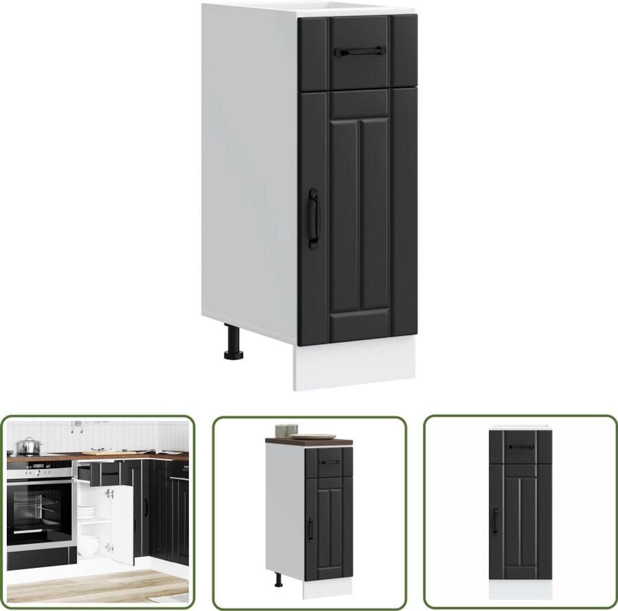 The Living Store Keuken onderkast Lucca bewerkt hout zwart Keukenonderkast Zwarte Keuken Houten Keukenkasten Lucca Serie Opslagruimte Keuken