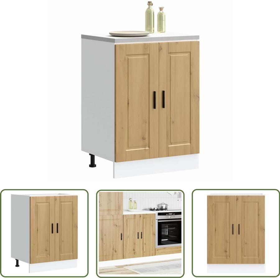 VidaXL Keuken onderkast Porto bewerkt hout artisanaal eikenkleur Keuken Onderkasten Houten Keuken Keukenopstelling Artisianale Eiken Kleur Keukenopslag
