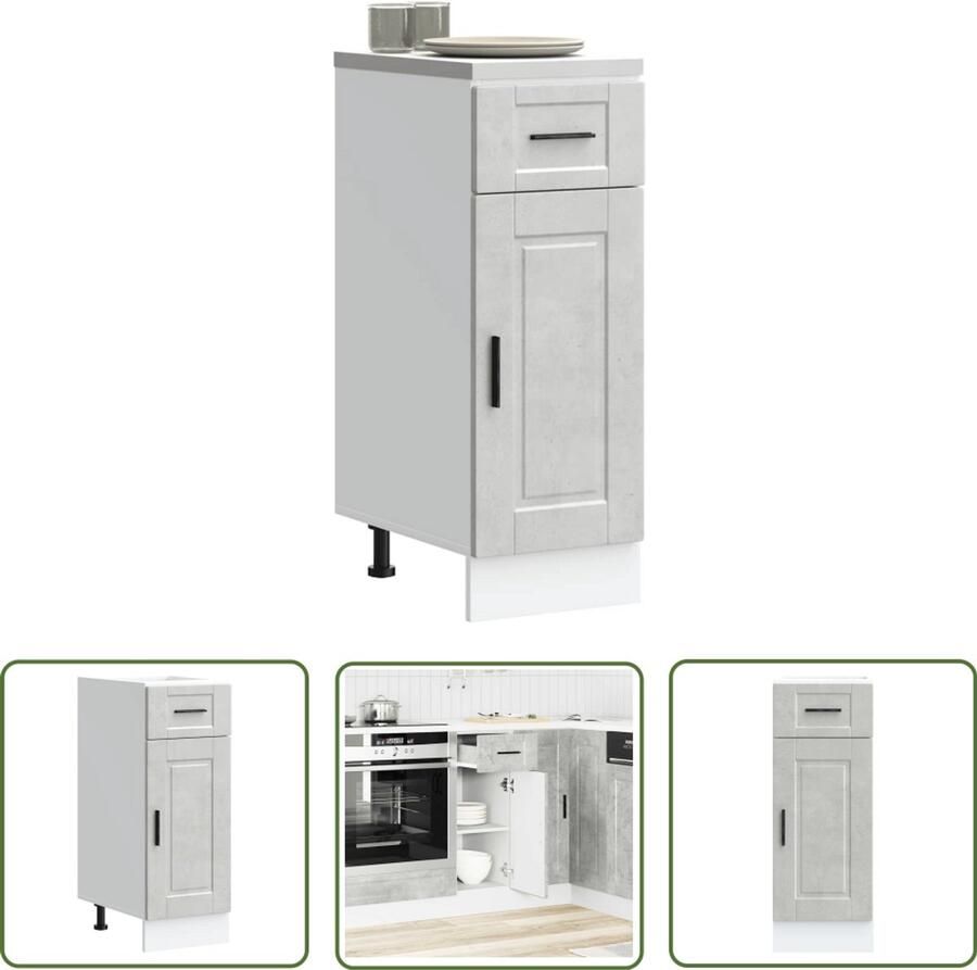 The Living Store Keuken onderkast Porto bewerkt hout betongrijs Keukenonderkast Houten Keukenkasten Opslagruimte Keuken Keukenopstelling Betongrijze Keuken