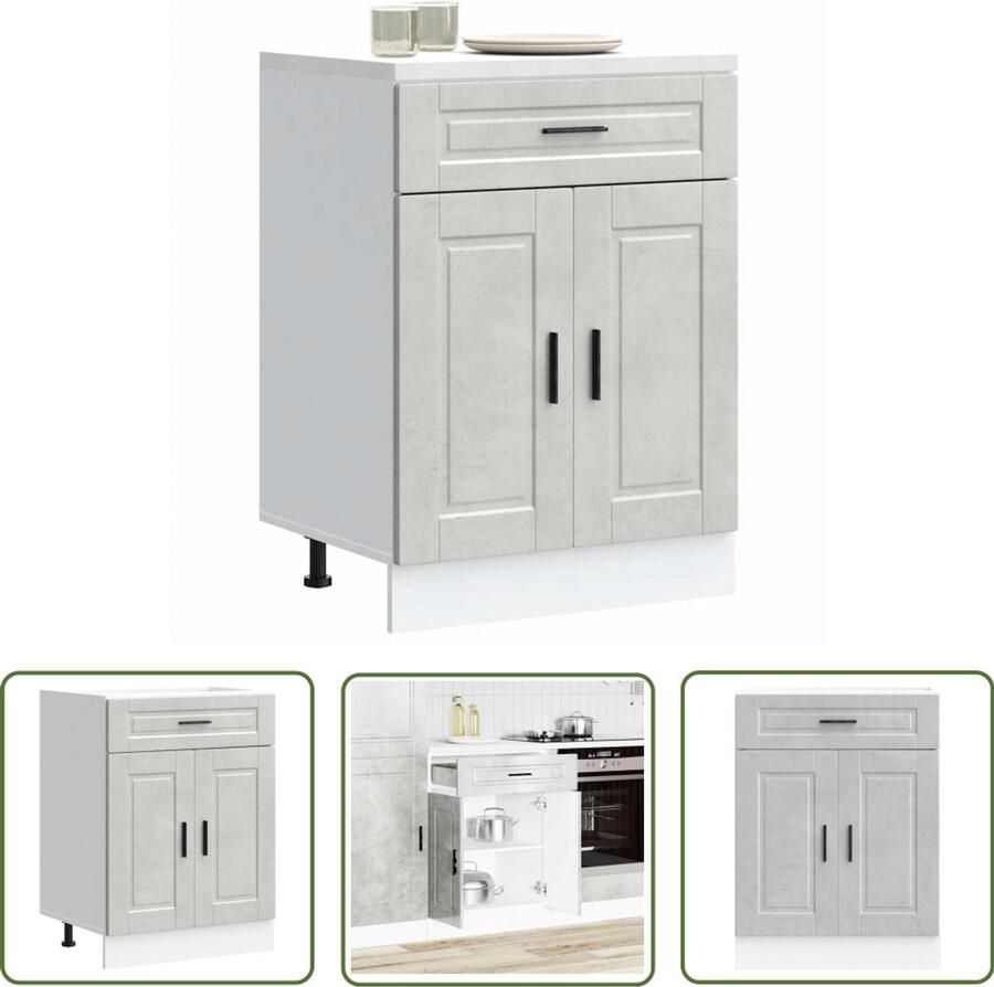The Living Store Keuken onderkast Porto bewerkt hout betongrijs Keukenonderkast Houten Keukenkasten Betonnen Grijze Keuken Keukenopslag Keukenmeubels
