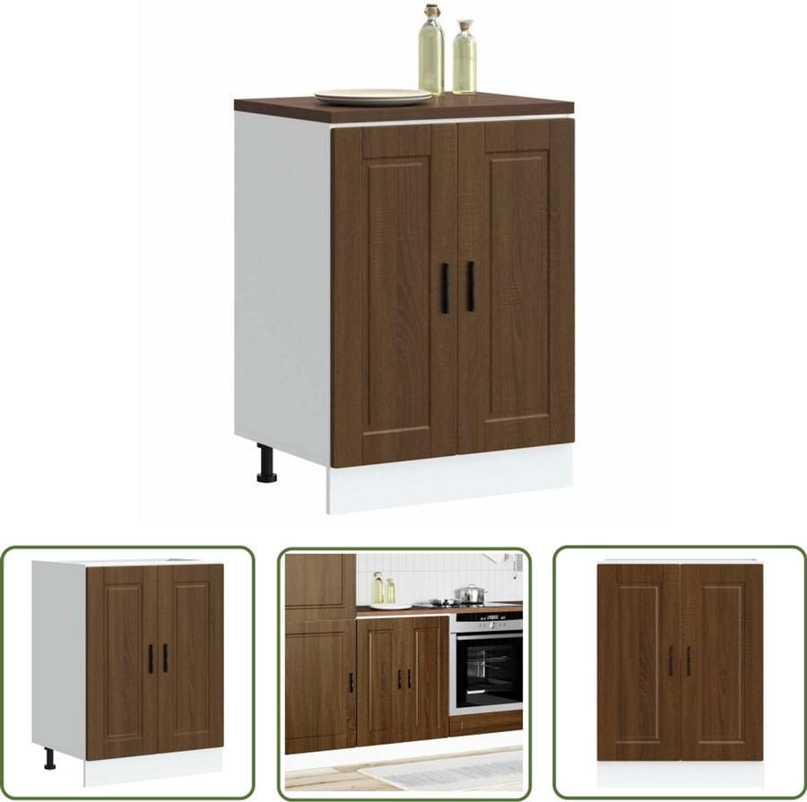 VidaXL Houten Keuken Kast Keuken Onderkasten Keuken onderkast Porto bewerkt hout bruin eikenkleur Bruine Eiken Kleur Keukenopstelling Opslagruimte Keuken