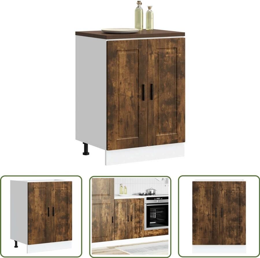 The Living Store Keuken onderkast Porto bewerkt hout gerookt eikenkleurig Keukenonderkast Houten Keukenkasten Opslagoplossing Keuken Keukenmeubilair Gerookte Eik