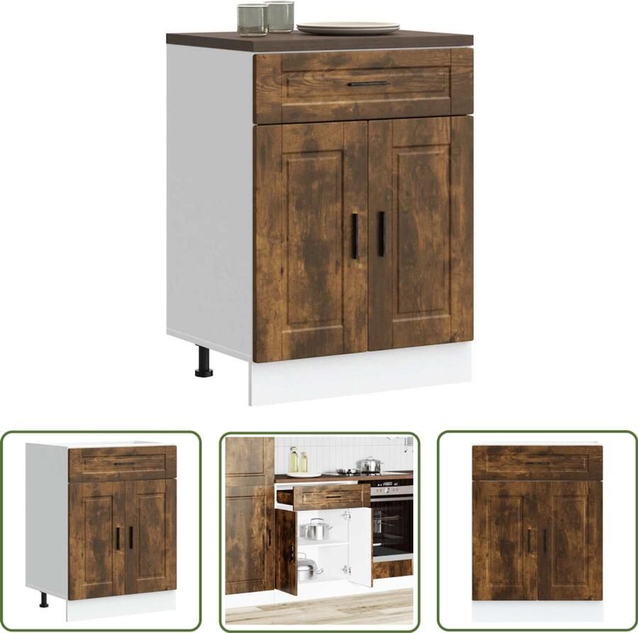 The Living Store Keuken onderkast Porto bewerkt hout gerookt eikenkleurig Keukenonderkast Houten Keuken Opslagruimte Keukenopstelling Keukenrenovatie