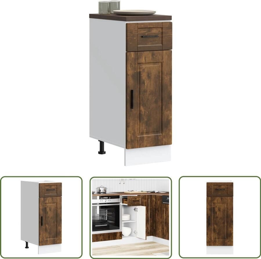 The Living Store Keuken onderkast Porto bewerkt hout gerookt eikenkleurig Keukenonderkast Keukenkasten Opslagoplossing Keuken Houten Keukenmeubel Gerookte Eiken Meubels