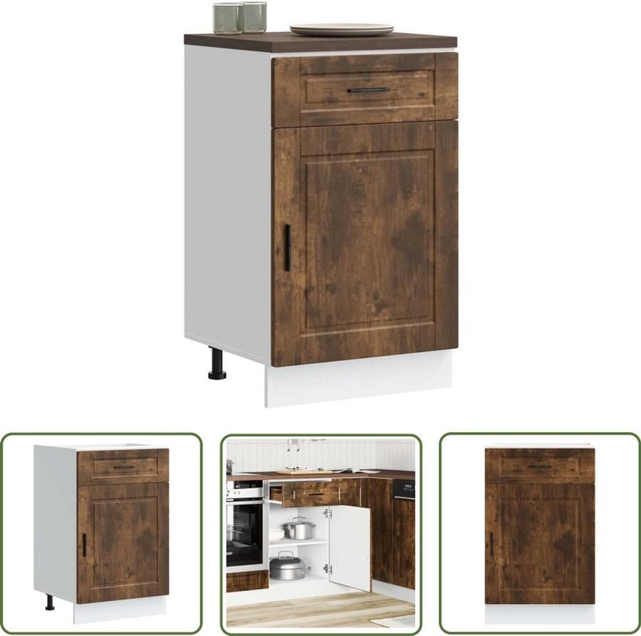 The Living Store Keuken onderkast Porto bewerkt hout gerookt eikenkleurig Keukenonderkast Houten Keukenkasten Opslagoplossing Keuken Keukenmeubel Houtlook