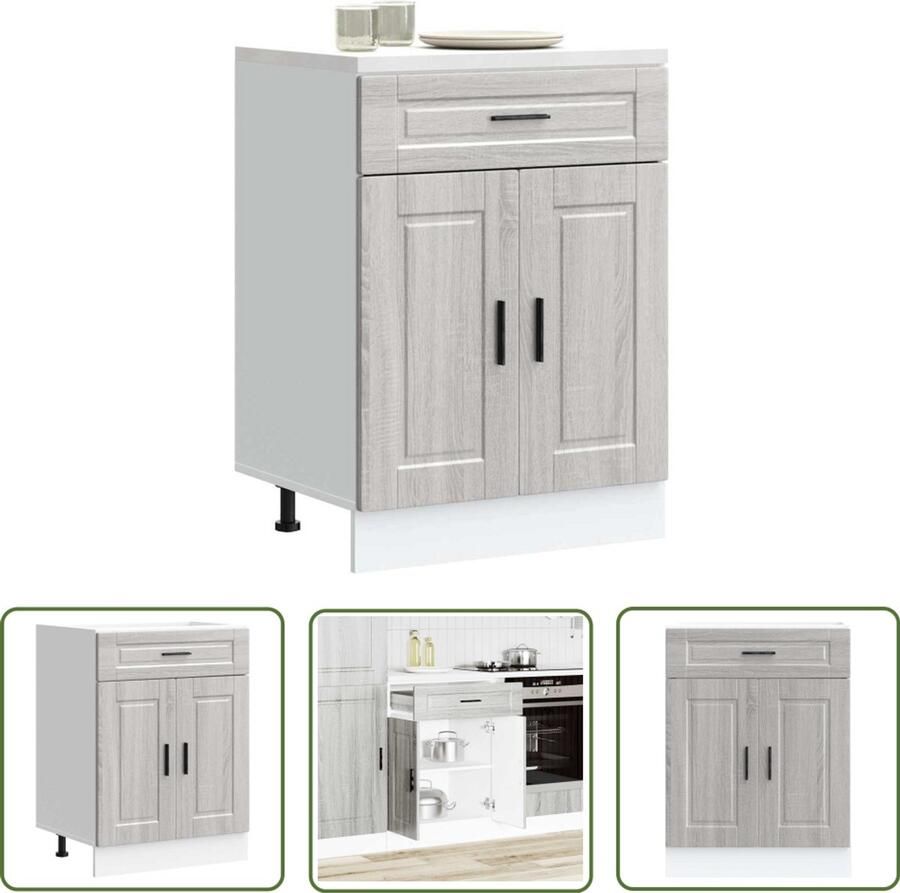 The Living Store Keuken onderkast Porto bewerkt hout grijs sonoma eiken Keukenonderkast Houten Keuken Opslagoplossing Keuken Grey Kitchen Cabinet Sonoma Eiken
