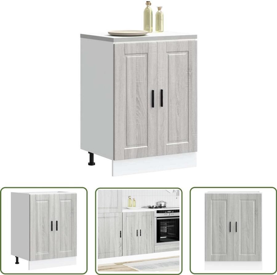 The Living Store Keuken onderkast Porto bewerkt hout grijs sonoma eiken Keukenonderkast Houten Keukenkast Grijze Keukenkast Opslagoplossing Keuken Organisatie