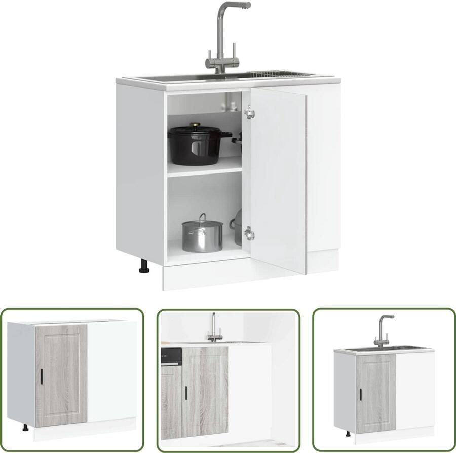 The Living Store Keuken onderkast Porto bewerkt hout grijs sonoma eiken Keukenonderkast Houten Keukenkast Opslagruimte Keuken Grijze Keukenkast Sonoma Eiken - Foto 3