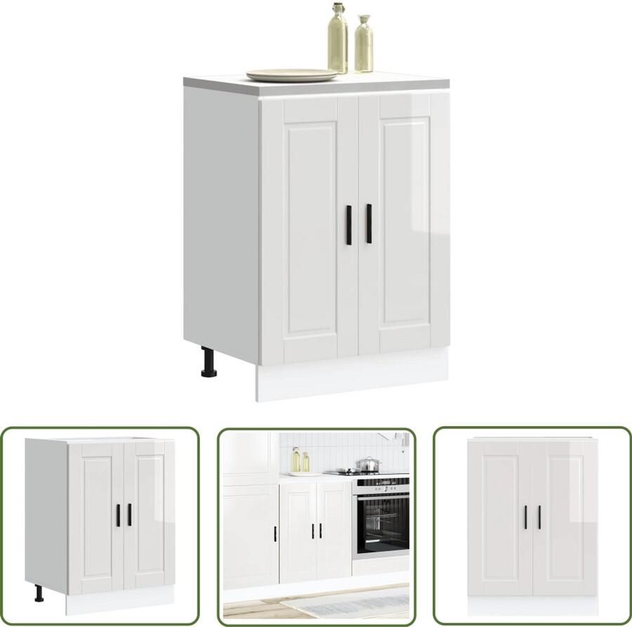 The Living Store Keuken onderkast Porto bewerkt hout hoogglans wit Keukenonderkast Houten Keukenonderkast Hoogglans Witte Keuken Keukenopbergruimte Keukenmeubel