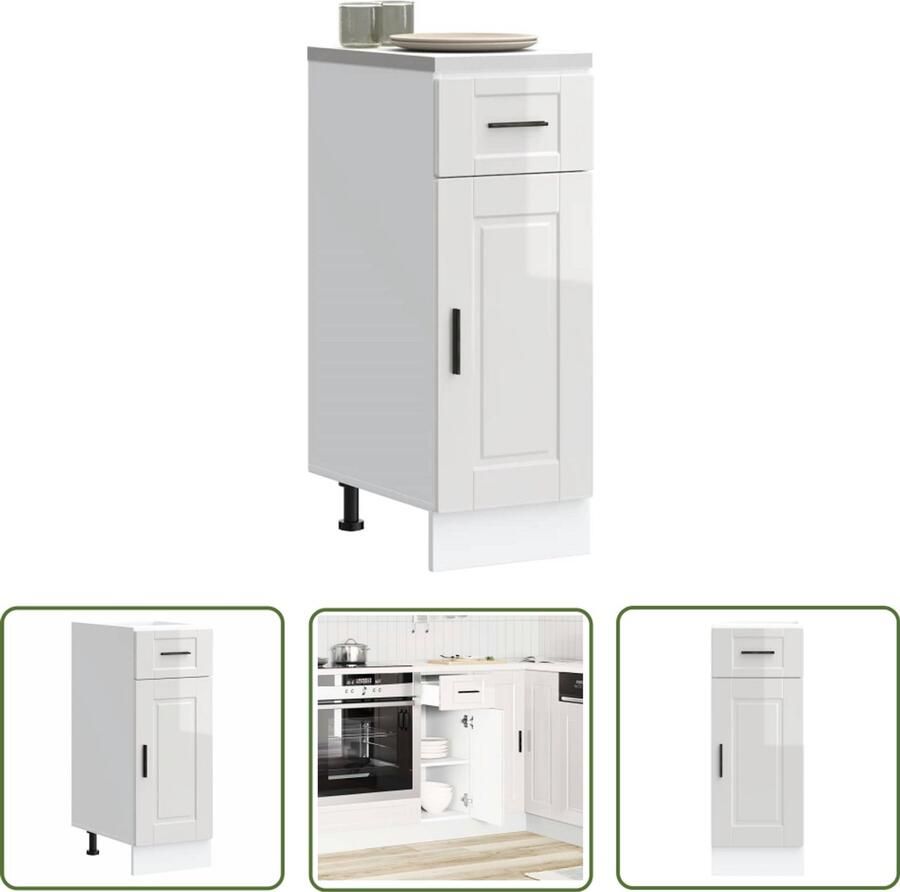 The Living Store Keuken onderkast Porto bewerkt hout hoogglans wit Keukenonderkast Houten Keuken Opslagoplossing Keuken Keukenmeubel Kookeiland