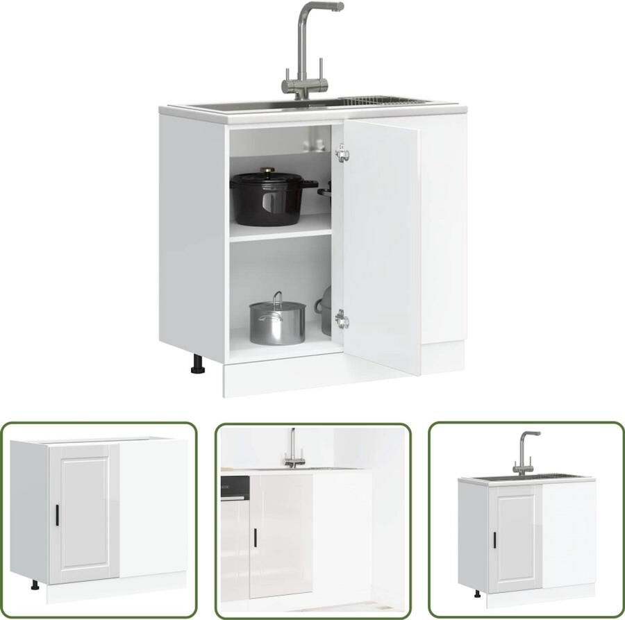 The Living Store Keuken onderkast Porto bewerkt hout hoogglans wit Keukenonderkast Houten Keuken Opslagruimte Keuken Kookeiland Witte Keuken - Foto 2