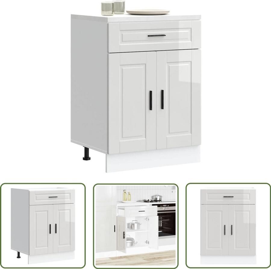 The Living Store Keuken onderkast Porto bewerkt hout hoogglans wit Keukenonderkast Houten Keukenkasten Witte Keukenkasten Kookeilandkasten Opslagoplossing Keuken