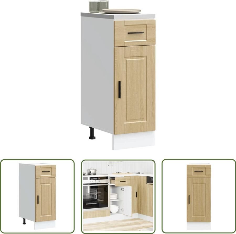 The Living Store Keuken onderkast Porto bewerkt hout sonoma eikenkleurig Keukenonderkast Houten Keuken Opslagruimte Keuken Sonoma Eiken Keukenmeubel