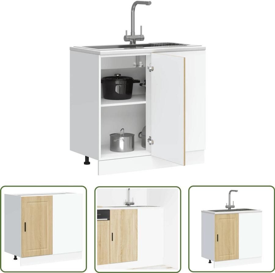 The Living Store Keuken onderkast Porto bewerkt hout sonoma eikenkleurig Keukenonderkast Keukenkasten Houten Keuken Sonomaeik Opslagoplossing - Foto 2