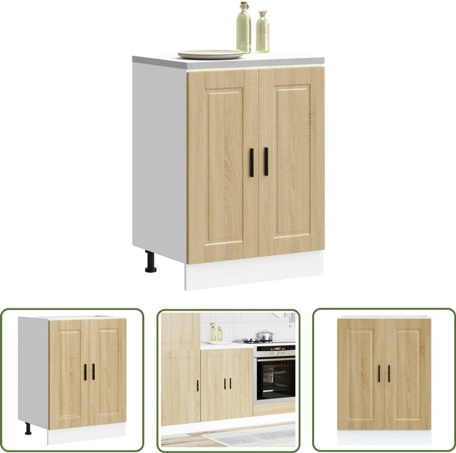 The Living Store Keuken onderkast Porto bewerkt hout sonoma eikenkleurig Keukenonderkast Houten Keukenkasten Opslagoplossing Keuken Sonoma Eiken Meubels Hoekkast Keuken