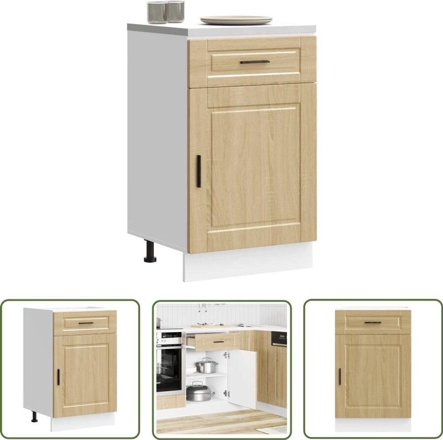 The Living Store Keuken onderkast Porto bewerkt hout sonoma eikenkleurig Keukenonderkast Houten Keukenkasten Sonoma Eiken Opbergkasten Keuken Keukenmeubels