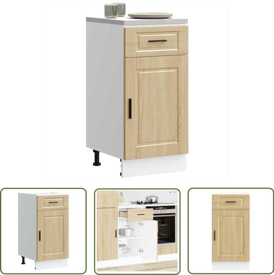 The Living Store Keuken onderkast Porto bewerkt hout sonoma eikenkleurig Keukenonderkast Keukenkasten Houten Kast Sonomaneiken Opslagoplossing