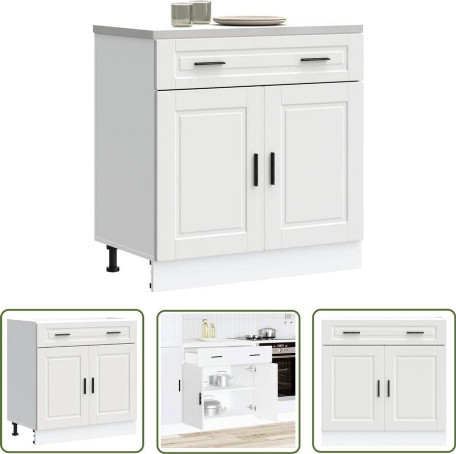 The Living Store Keuken onderkast Porto bewerkt hout wit Keukenonderkast Houten Keukenonderkast Wit Keukenonderkast Opslagruimte Keuken Keukenopstelling