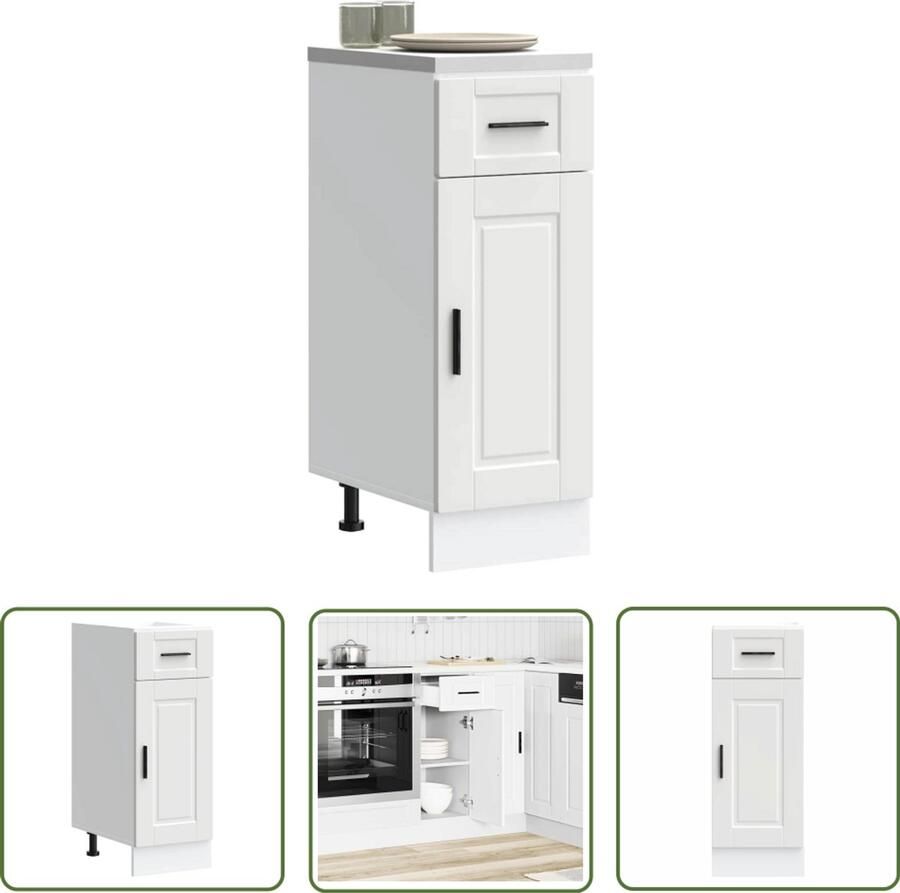 The Living Store Keuken onderkast Porto bewerkt hout wit Keukenonderkast Houten Keukenkasten Witte Keukenkasten Opslagoplossing Keuken Keukenmeubilair