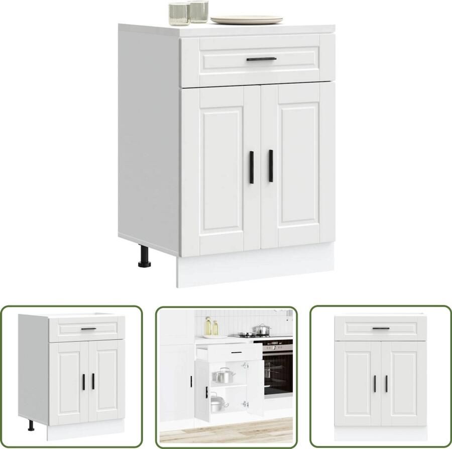 The Living Store Keuken onderkast Porto bewerkt hout wit Keukenonderkast Houten Keukenkasten Keukenopbergruimte Keukenmeubel Wit Keuken