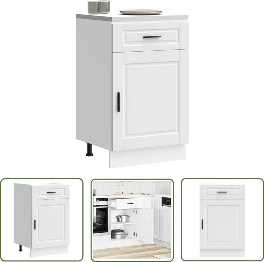 The Living Store Keuken onderkast Porto bewerkt hout wit Keukenonderkast Houten Keukenkast Witte Keukenkast Opslagruimte Keuken Keukenopstelling