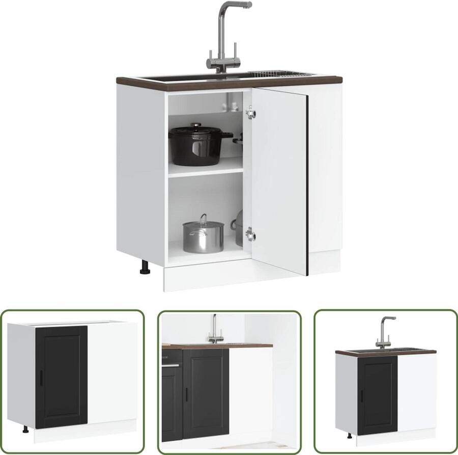 The Living Store Keuken onderkast Porto bewerkt hout zwart Keukenonderkast Houten Keukenkasten Zwarte Keukenkast Opslagoplossing Keuken Keukenmeubilair - Foto 2