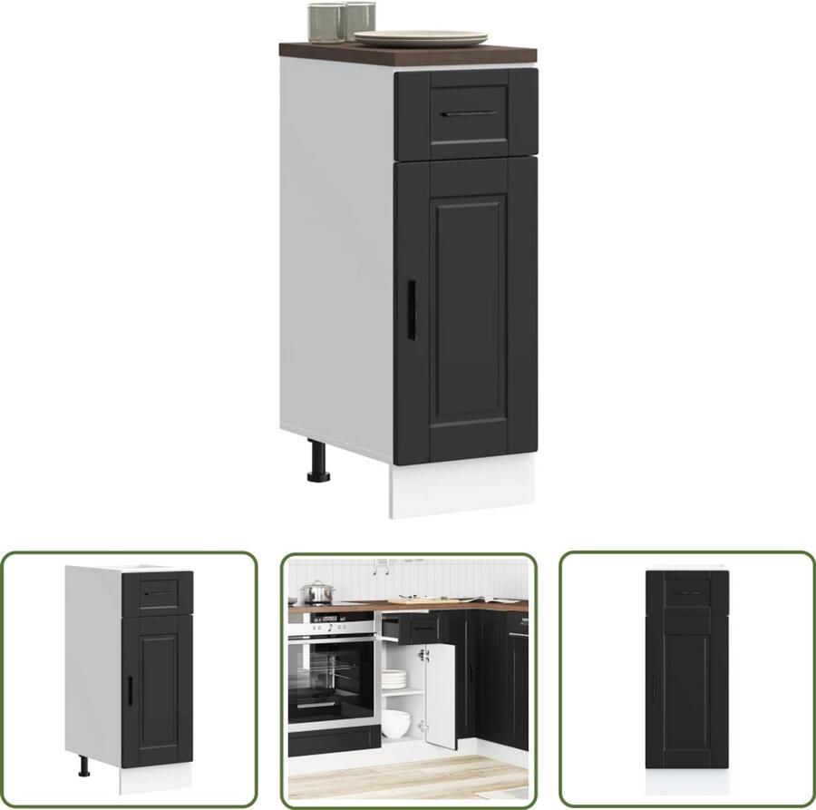 The Living Store Keuken onderkast Porto bewerkt hout zwart Keukenonderkast Houten Keukenkasten Zwarte Keuken Opslagoplossing Keuken Organisatie