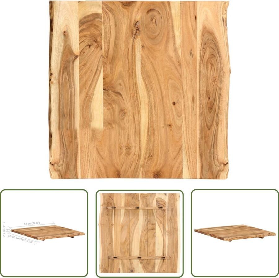 The Living Store Keukenblad Massief acaciahout 58 x (50-60) cm Natuurlijke houtnerf en randen Gepolijst geverfd en gelakt Keukenblad Tafelblad Acaciahout Bruin Massief Hout - Foto 2