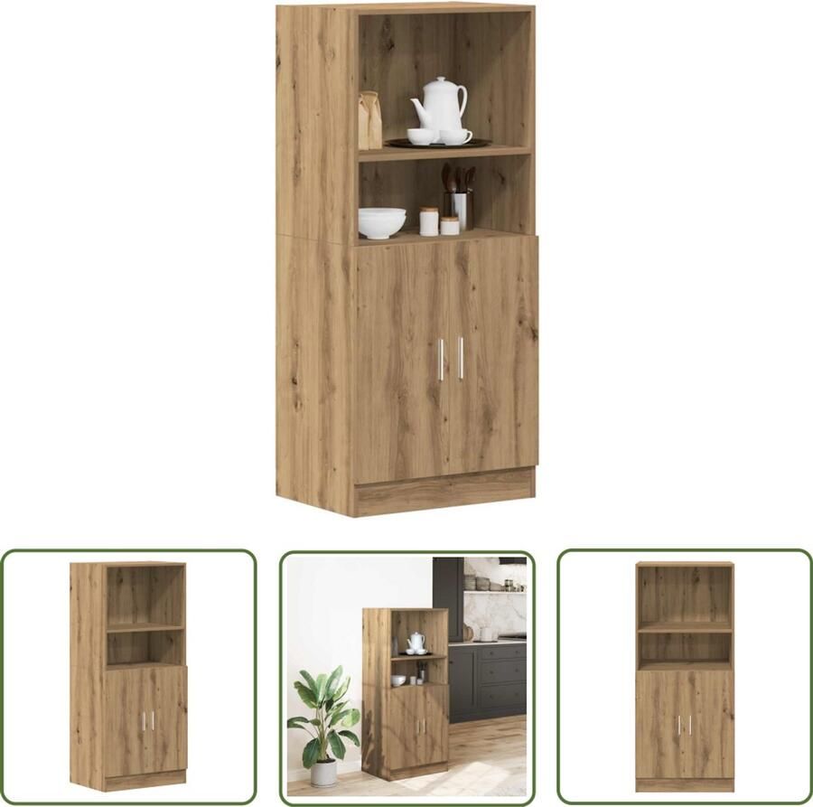 The Living Store Keukenkast 57x41 5x131 5 cm bewerkt hout artisanaal eiken Keuken Kast Houten Kast Opslag Oplossing Keukenuitrusting Artisan Eiken - Foto 2