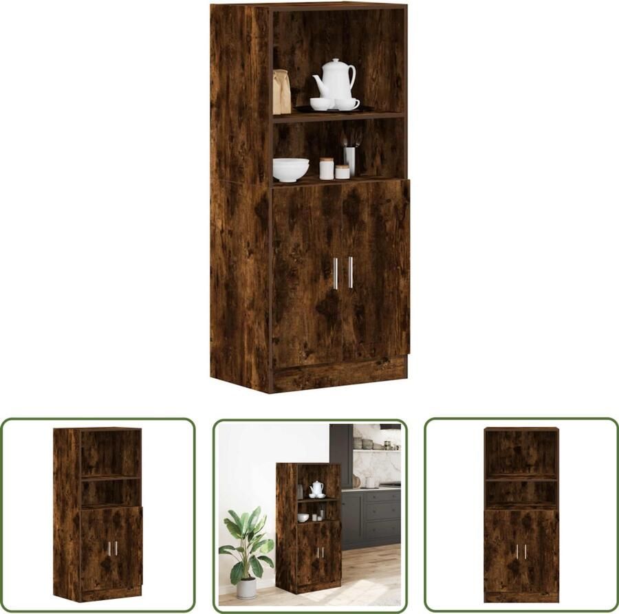 VidaXL Keukenkast 57x41 5x131 5 cm bewerkt hout gerookt eikenkleurig Keukenkast Houten Kast Opslagoplossing Keuken Organisatie Roestvrijstalen Kast - Foto 2