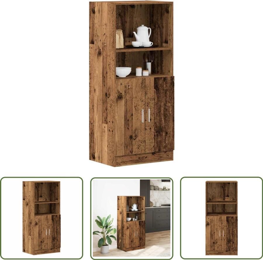 The Living Store Keukenkast 57x41 5x131 5 cm bewerkt hout oud houtkleurig Keuken Kast Houten Kast Opslagoplossing Keuken Organisatie Onderkasten - Foto 2