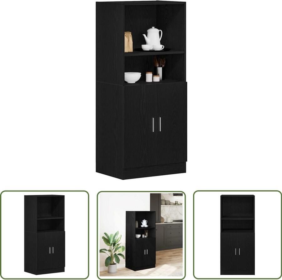 The Living Store Keukenkast 57x41 5x131 5 cm bewerkt hout zwart Keuken Kast Houten Kast Opslagoplossing Keuken Organisatie Zwarte Kast - Foto 2