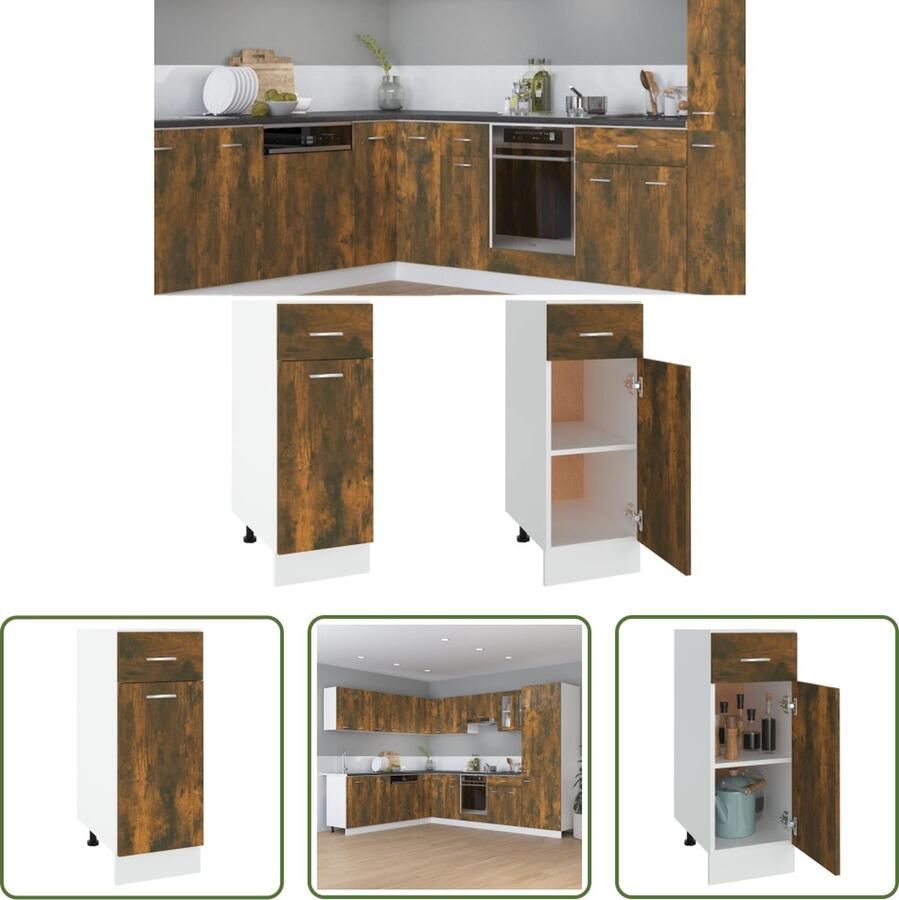 The Living Store Onderkast met lade 30x46x81 5 cm bewerkt hout gerookt eiken Keukenonderkasten Lades Houten Keukenkast Bergruimte Keuken Keukenmeubilair