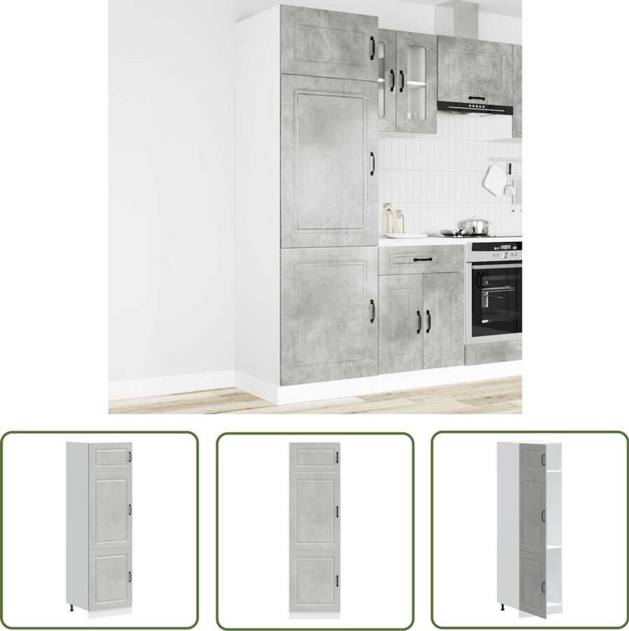 The Living Store Keukenkast Kalmar bewerkt hout betongrijs Keuken Kast Opslagruimte Houten Kast Betonnen Grijze Kast Keukenmeubilair