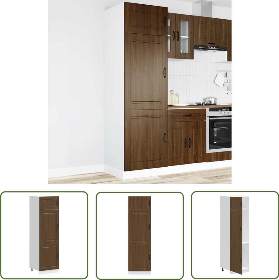 The Living Store Keukenkast Kalmar bewerkt hout bruin eikenkleur Keuken Kast Houten Kast Opslagoplossing Keuken Organisatie Bruine Eiken Kleur