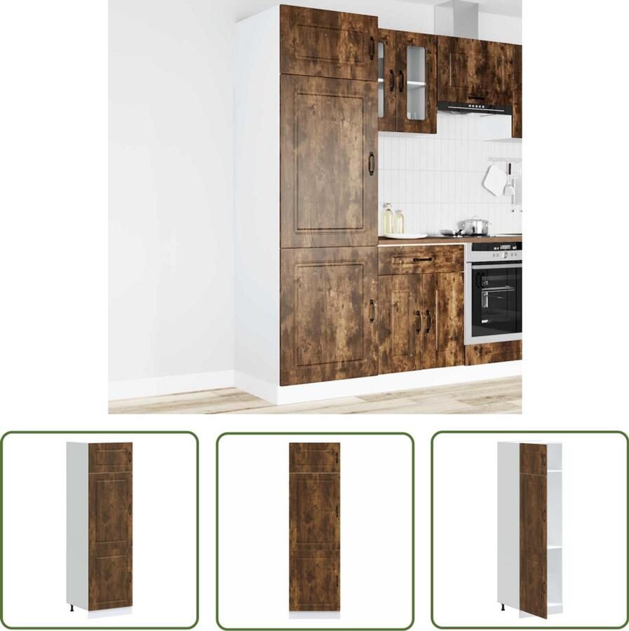 The Living Store Keukenkast Kalmar bewerkt hout gerookt eikenkleurig Keuken Kast Houten Kast Opslagoplossing Keuken Organisatie Gerookt Eiken Meubilair