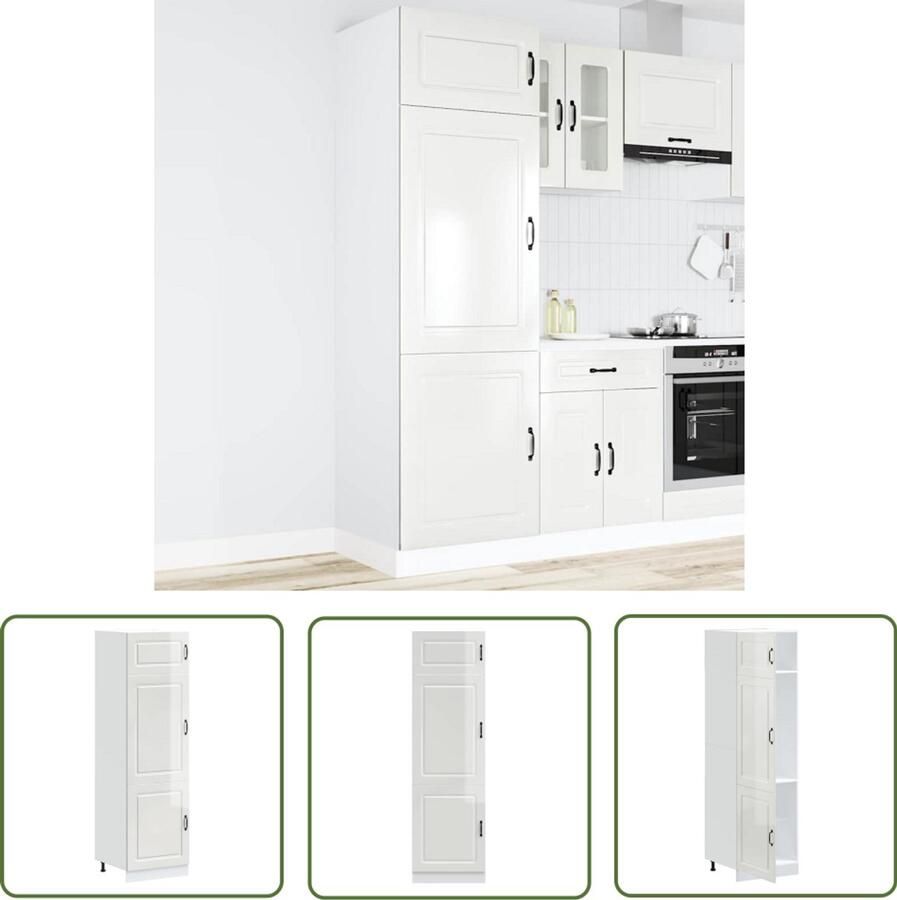 The Living Store Keukenkast Kalmar bewerkt hout hoogglans wit Keuken Kast Witte Keuken Kast Kookeiland Kast Opslagkast Keuken Houten Keuken Kast