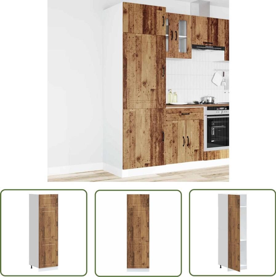 The Living Store Keukenkast Kalmar bewerkt hout oud houtkleurig Keuken Kast Houten Kast Opslagoplossing Keuken Organisatie Kalmar Serie