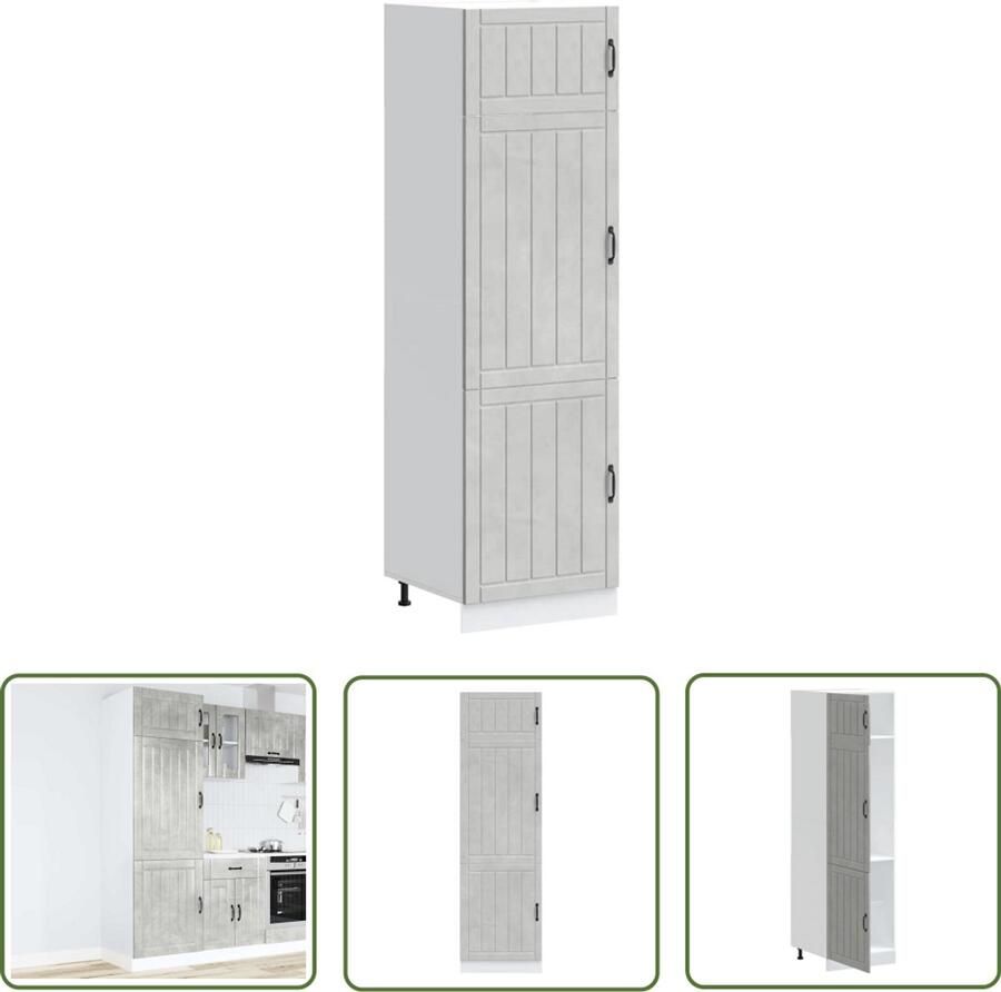 The Living Store Keukenkast Lucca bewerkt hout betongrijs Keuken Kast Opslagruimte Houten Kast Betonnen Grijze Kast Lucca Serie