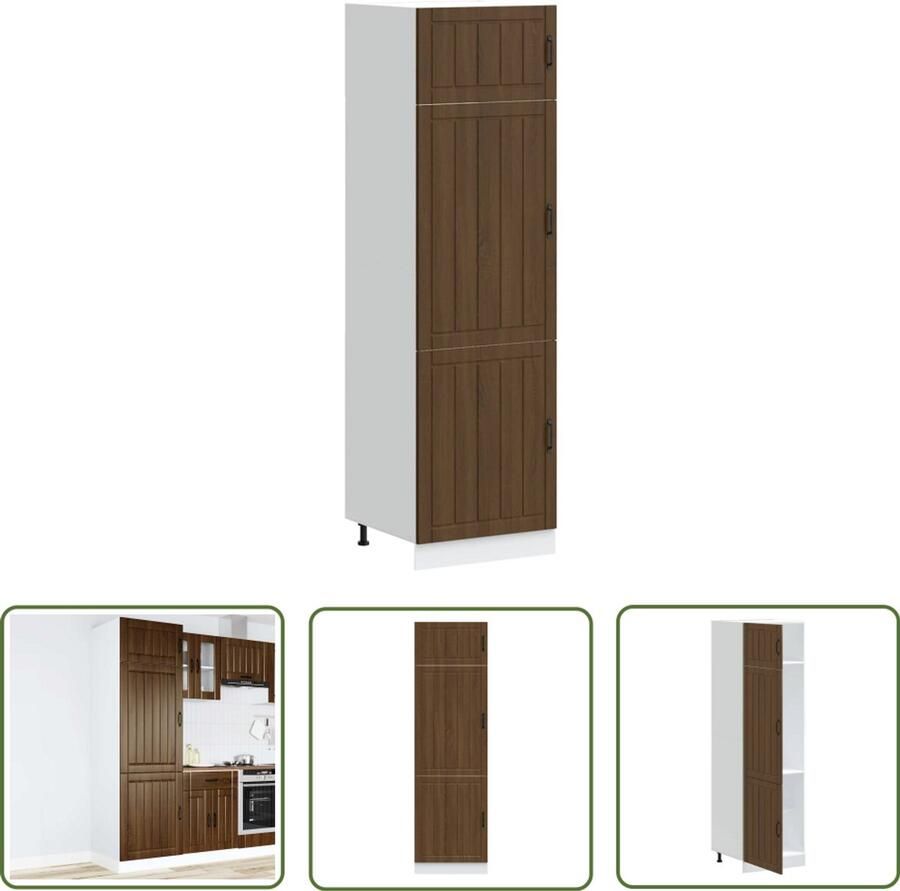 The Living Store Keukenkast Lucca bewerkt hout bruin eikenkleur Keukenkast Houten Kast Opslagoplossing Keukenmeubel Lucca Serie