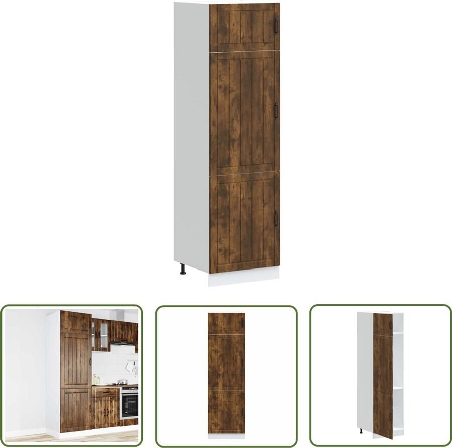 The Living Store Keukenkast Lucca bewerkt hout gerookt eikenkleurig Keuken Kast Opbergkast Houten Kast Keukenmeubel Lucca Serie