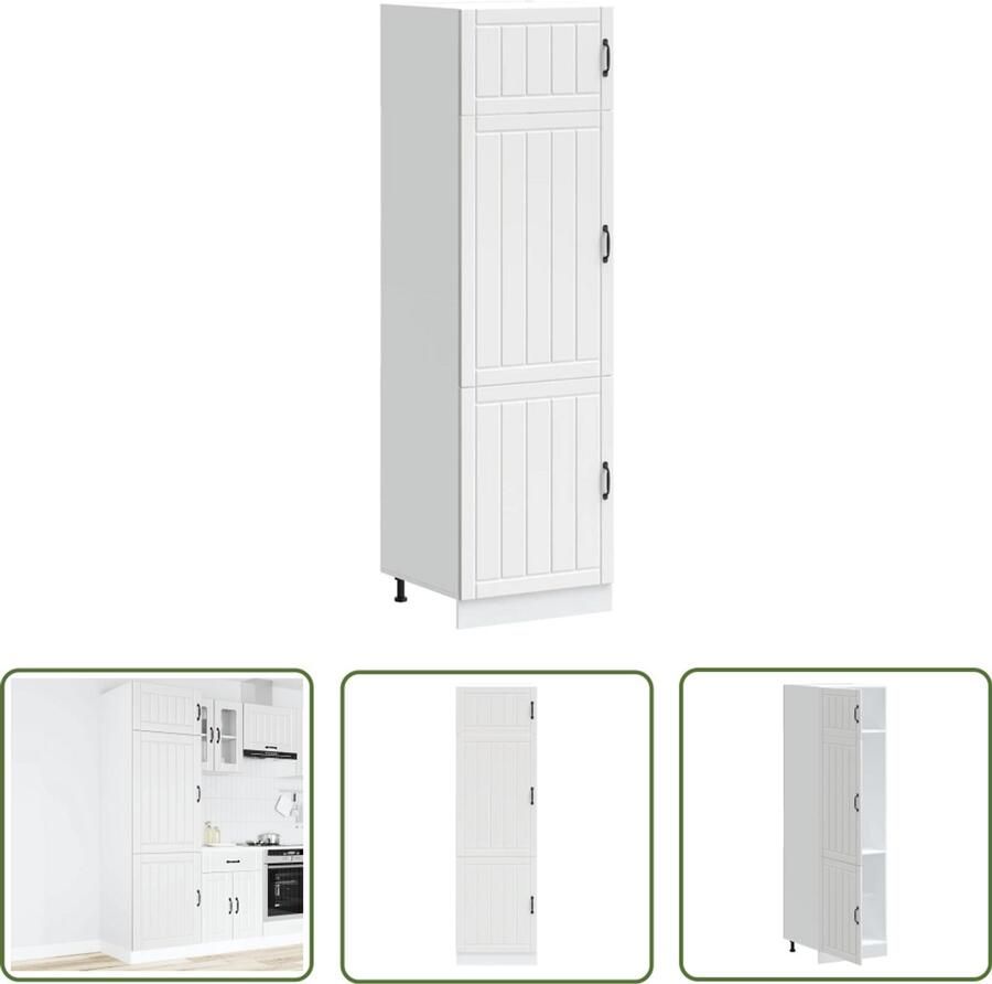 The Living Store Keukenkast Lucca bewerkt hout wit Keuken Kast Opslagruimte Houten Kast Witte Kast Keukenopstelling