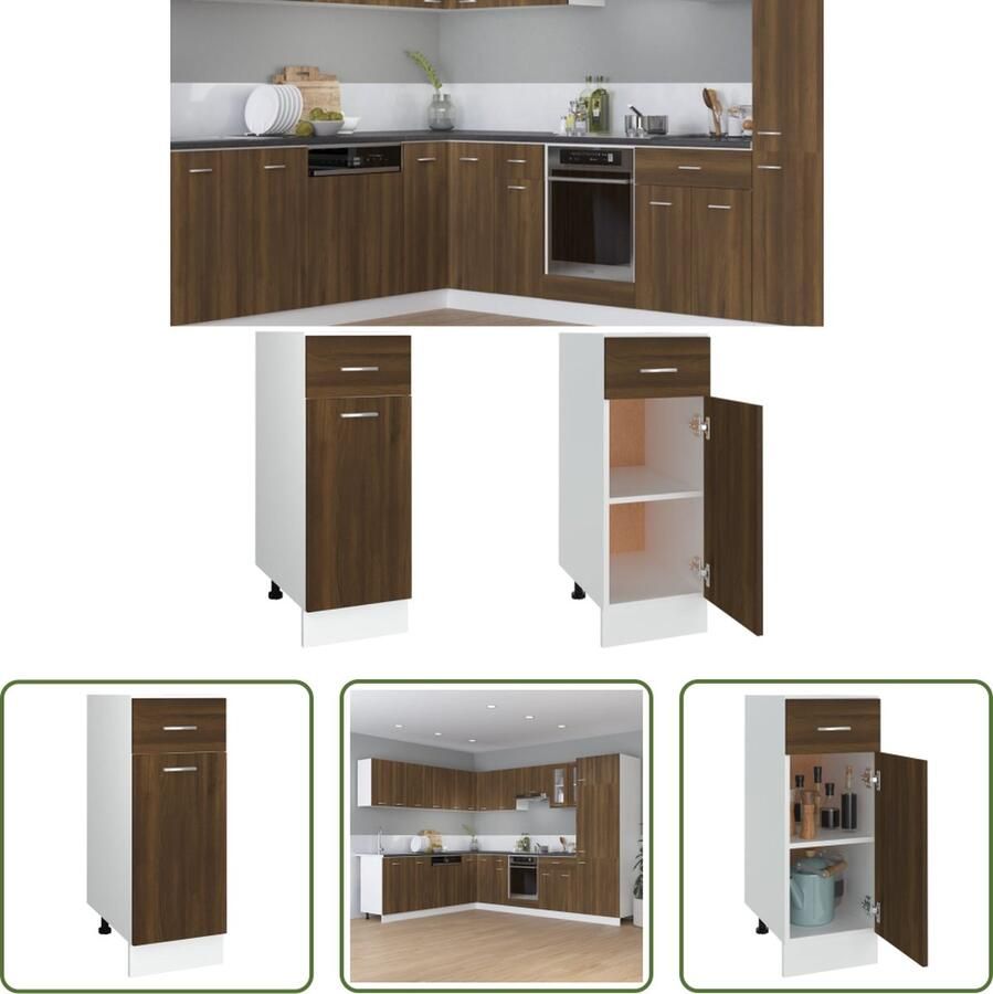 VidaXL Houten Kast Onderkasten Onderkast met lade Lyon 30x46x81 5 cm bewerkt hout bruin eikenkleur Bruine Kast Keukenmeubilair Opbergkast