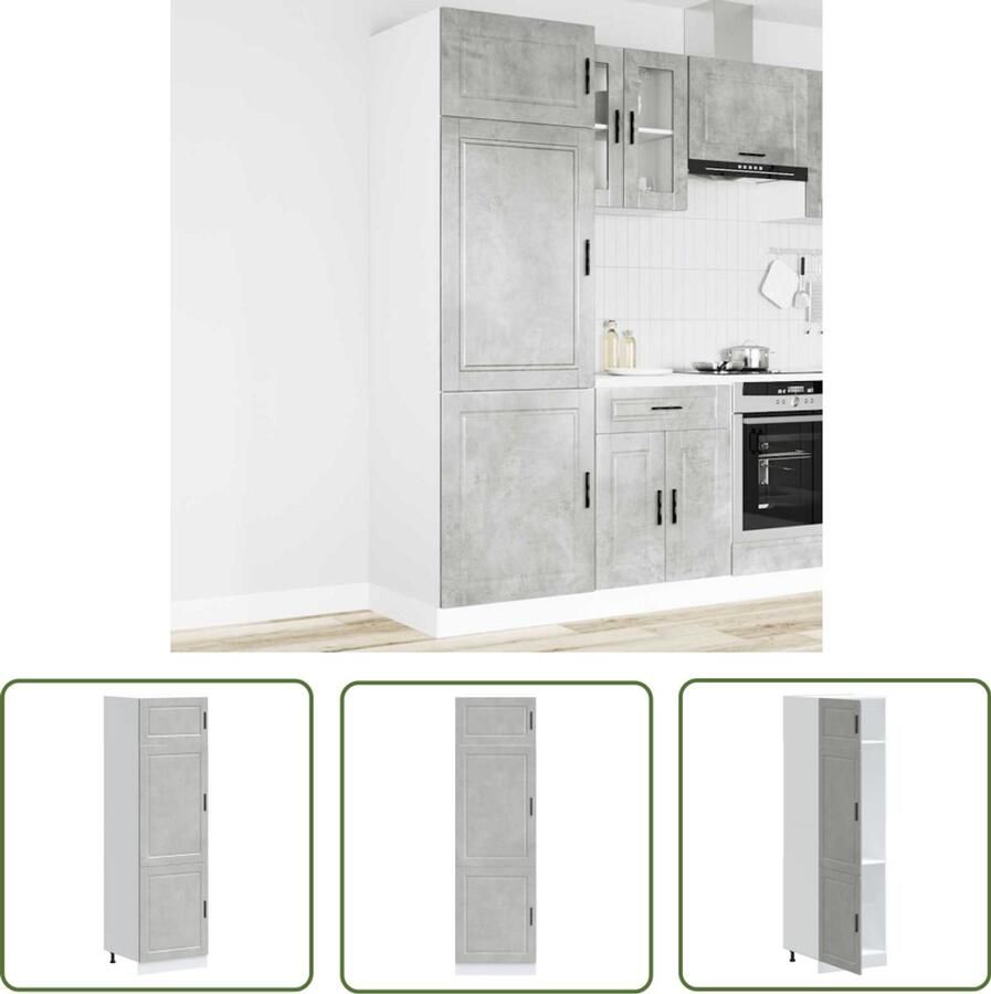 The Living Store Keukenkast Porto bewerkt hout betongrijs Keuken Kast Opslagoplossing Houten Kast Keukenkasten Keukenmeubilair