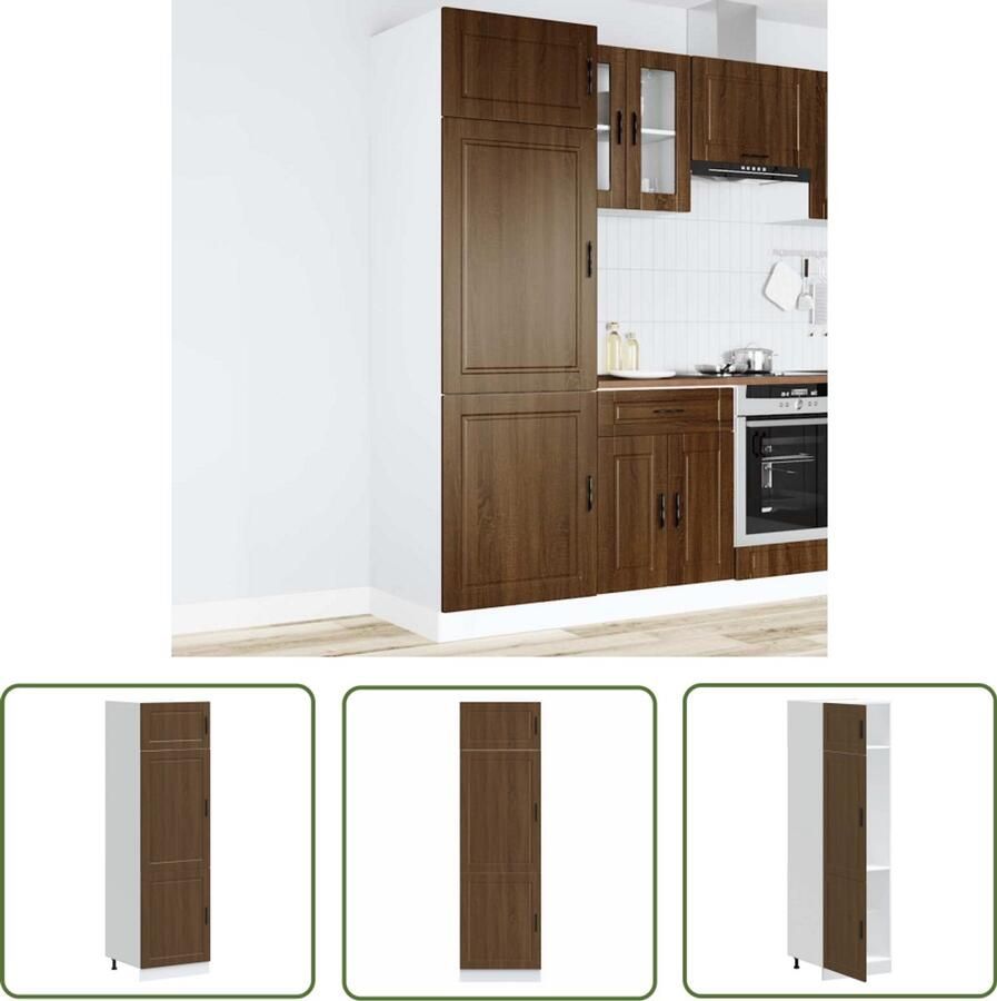 The Living Store Keukenkast Porto bewerkt hout bruin eikenkleur Keuken Kast Houten Kast Opslagoplossing Keukenmeubilair Bruine Eiken Meubels