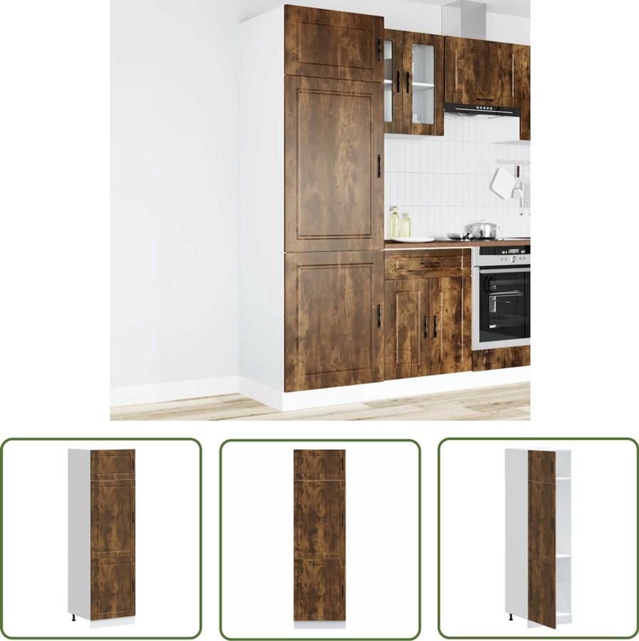 VidaXL Keukenkast Porto bewerkt hout gerookt eikenkleurig Keukenkast Opslagoplossing Keukenaccessoires Houten Kast Roestvrijstalen Handgreep