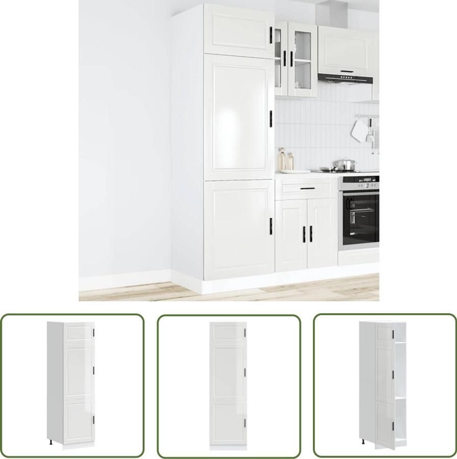 The Living Store Keukenkast Porto bewerkt hout hoogglans wit Keuken Kast Opslagoplossing Houten Kast Witte Keuken Kookeiland