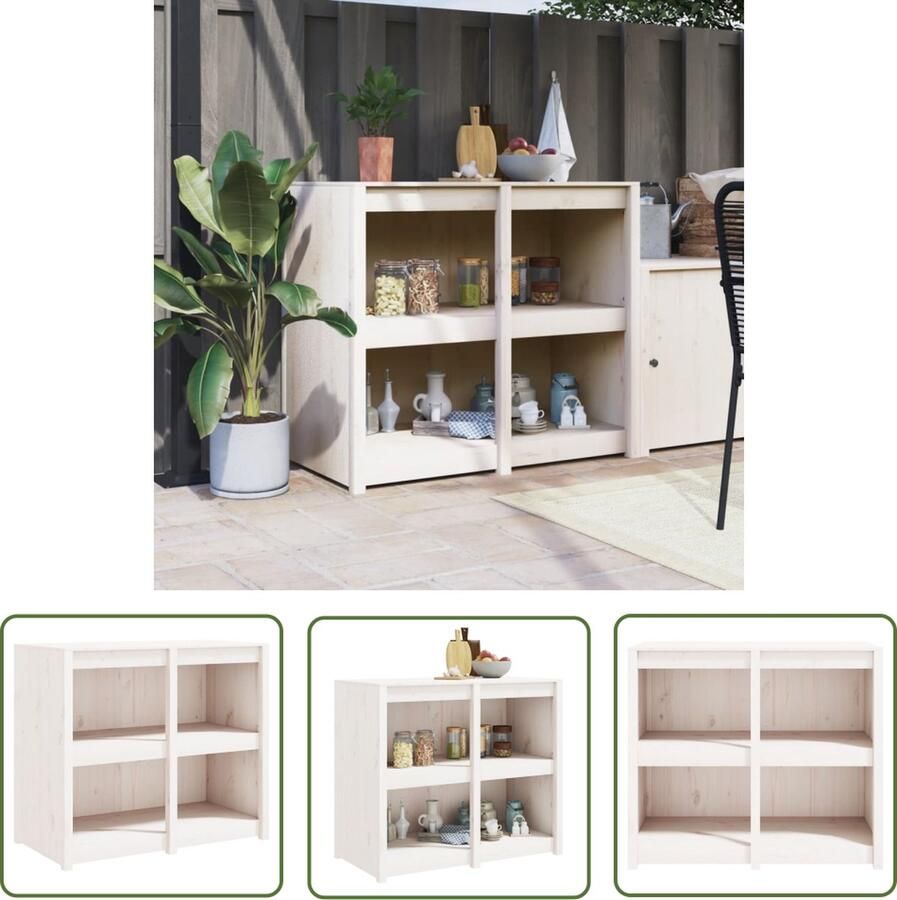 The Living Store Keukenkast voor buiten 106x55x92 cm massief grenenhout wit Buitenterras Buitenshuis Eten Tuinkamer Buitenkeuken Houtsoort Grenen