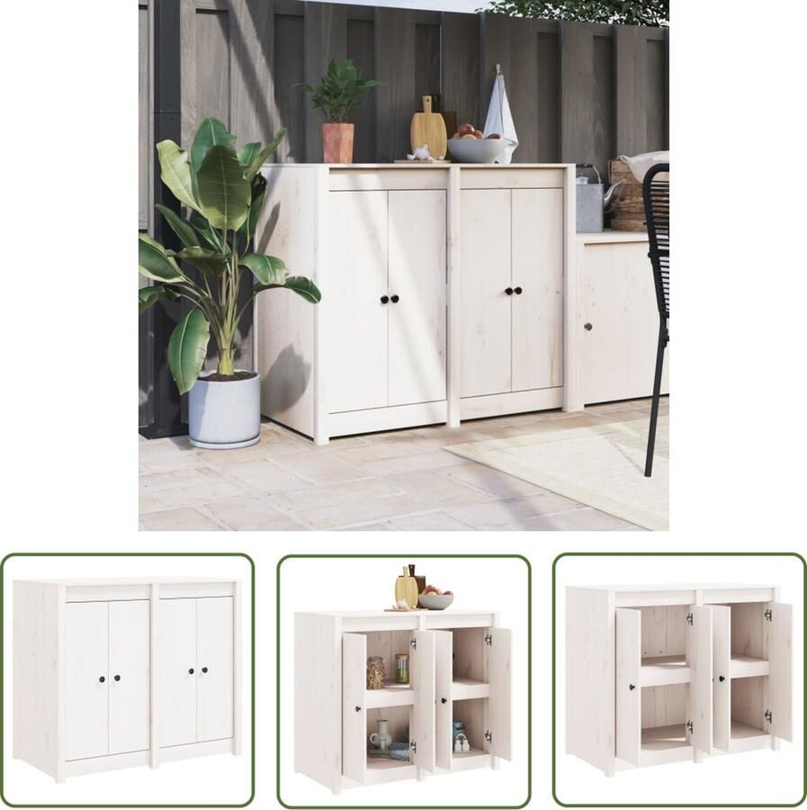 The Living Store Keukenkast voor buiten massief grenenhout wit Houten Keukenkast Buitenterras Buitenkeuken Tuinkamer Balkonmeubilair