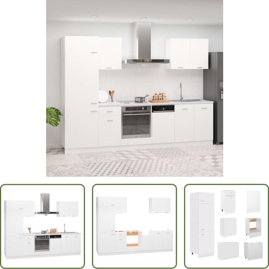 VidaXL Keukeninrichting Keukenkasten 7-delige Keukenkastenset Lyon bewerkt hout wit Houten Keuken Wit Keuken Opslagoplossing